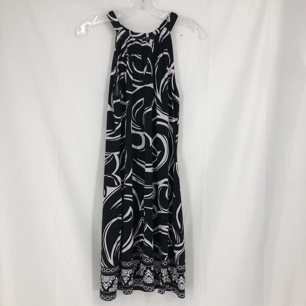 White House Black Market Black White Print Halter Shift Dress Keyhole Medium
